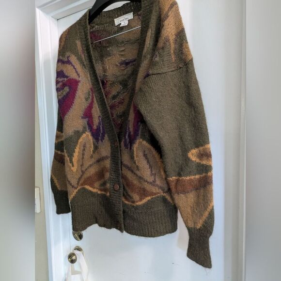 Collections By Michelle Stuart Olive & Purple Cardigan Sweater Mohair Lambswool - Picture 2 of 5